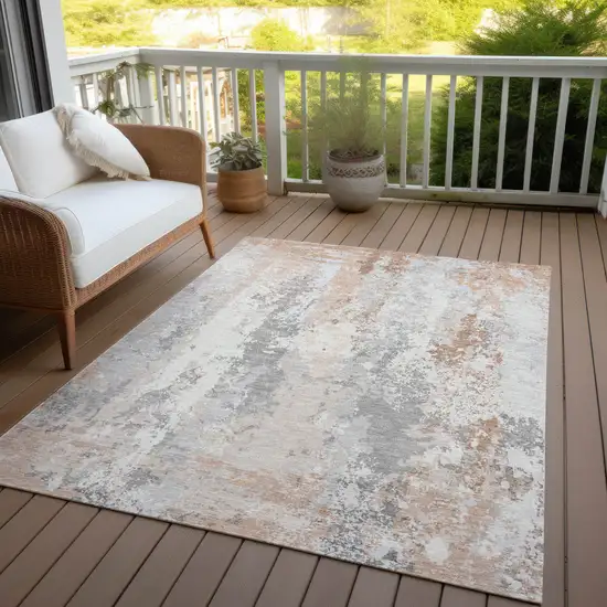 Coral And Ivory Abstract Washable Indoor Outdoor Area Rug Photo 4