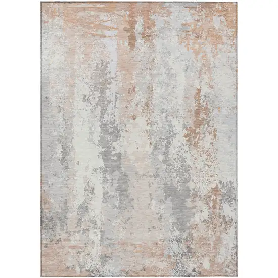 Coral And Ivory Abstract Washable Indoor Outdoor Area Rug Photo 8