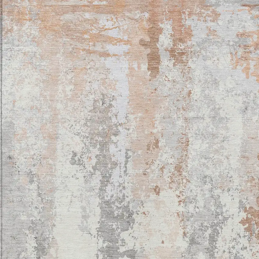 Coral And Ivory Abstract Washable Indoor Outdoor Area Rug Photo 1