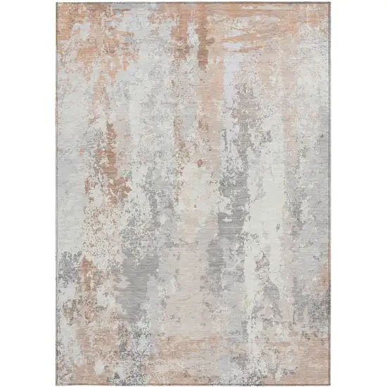 Coral And Ivory Abstract Washable Indoor Outdoor Area Rug Photo 9
