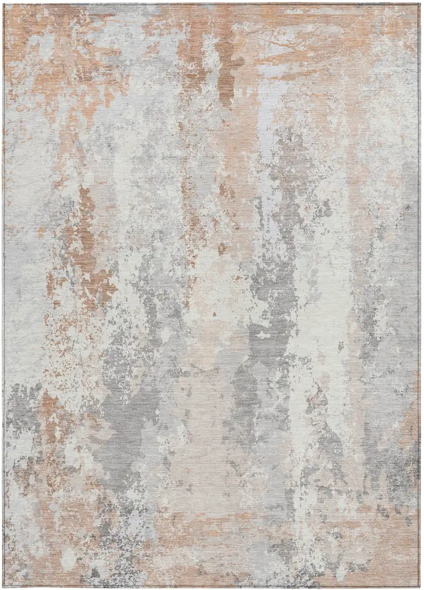 Coral And Ivory Abstract Washable Indoor Outdoor Area Rug Photo 9