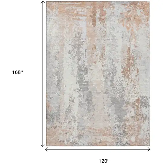 Coral And Ivory Abstract Washable Indoor Outdoor Area Rug Photo 9
