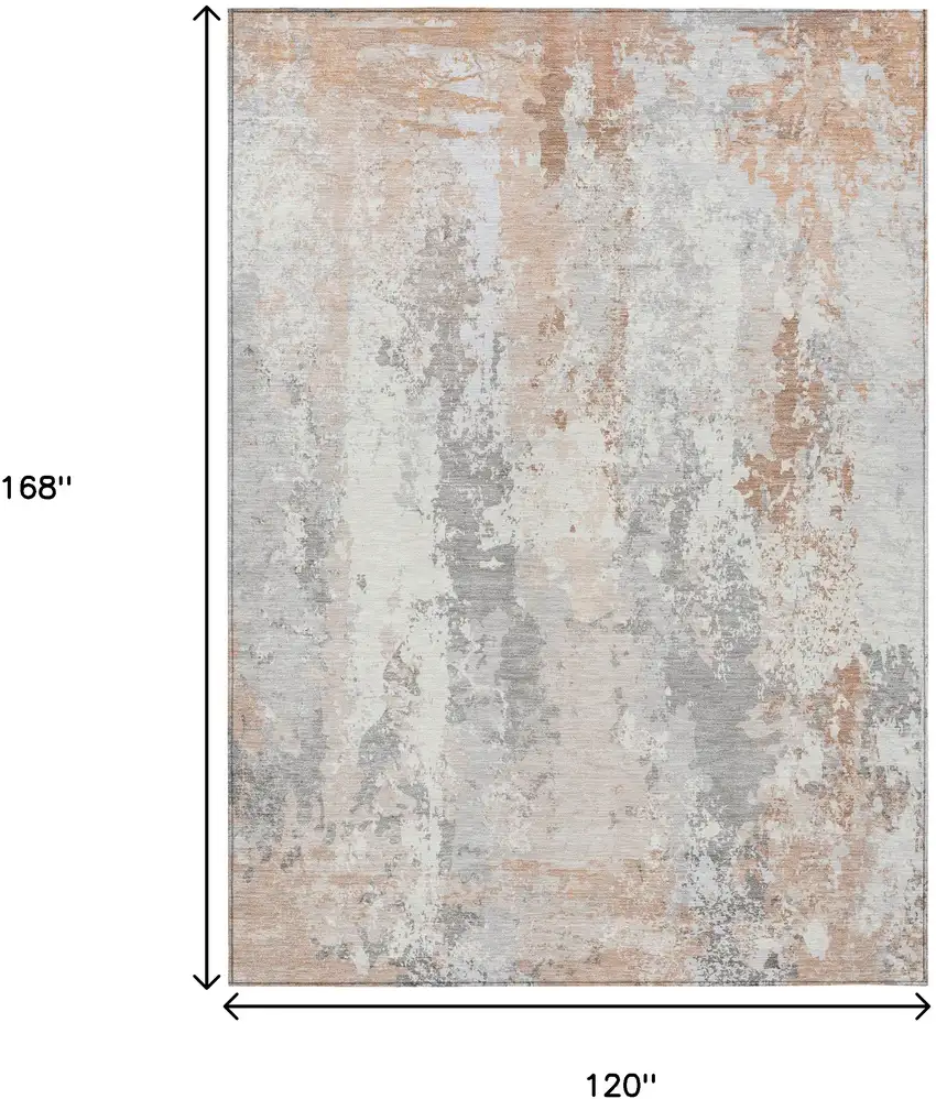 Coral And Ivory Abstract Washable Indoor Outdoor Area Rug Photo 9