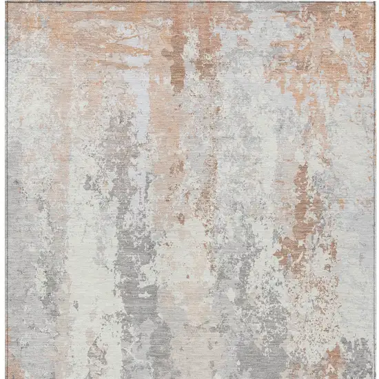 Coral And Ivory Abstract Washable Indoor Outdoor Area Rug Photo 1
