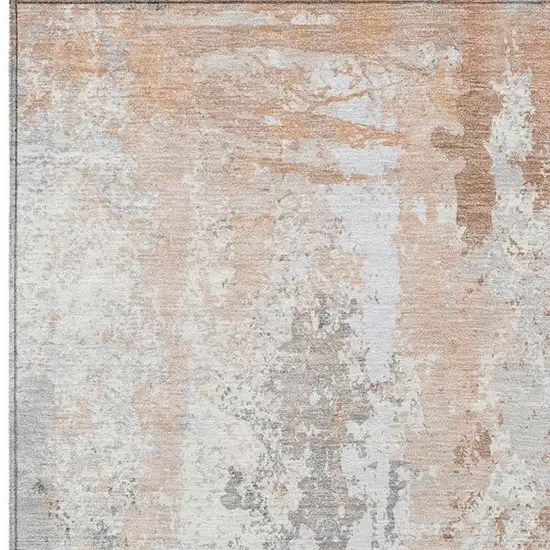 Coral And Ivory Abstract Washable Indoor Outdoor Area Rug Photo 3
