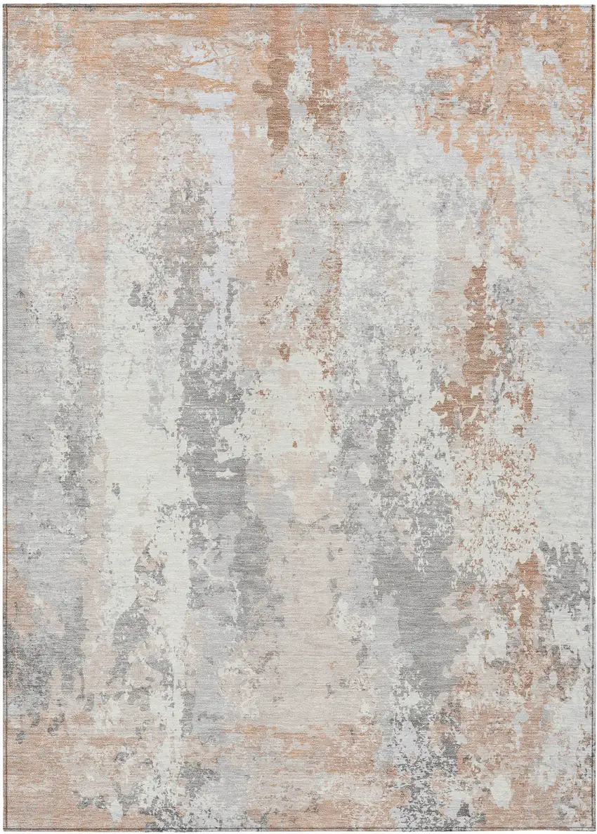 Coral And Ivory Abstract Washable Indoor Outdoor Area Rug Photo 8