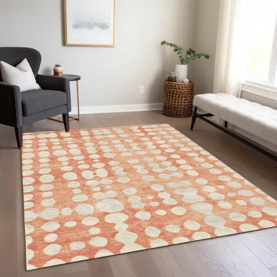 Coral And Ivory Abstract Washable Indoor Outdoor Area Rug Photo 9