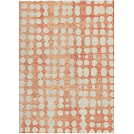 Coral And Ivory Abstract Washable Indoor Outdoor Area Rug Photo 8