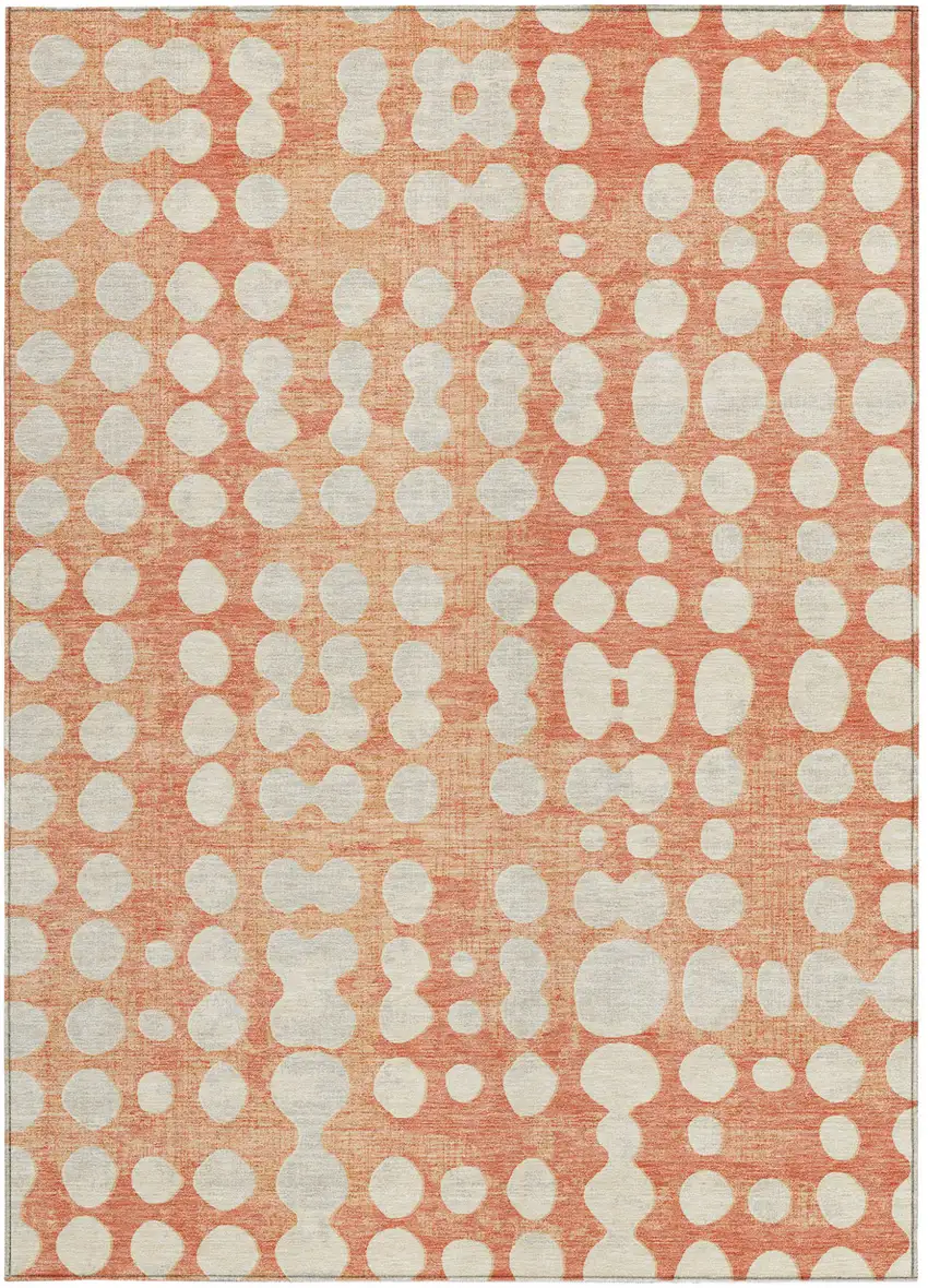 Coral And Ivory Abstract Washable Indoor Outdoor Area Rug Photo 8