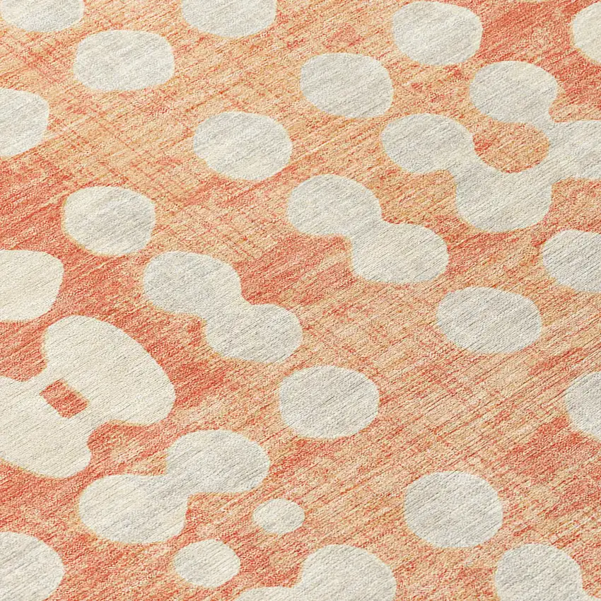 Coral And Ivory Abstract Washable Indoor Outdoor Area Rug Photo 6