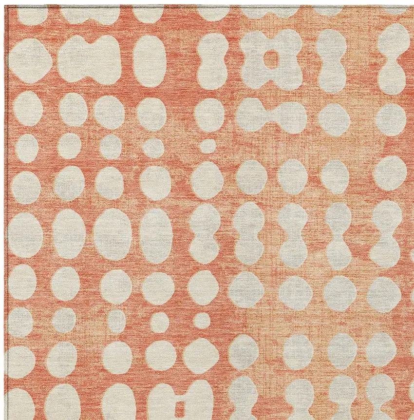 Coral And Ivory Abstract Washable Indoor Outdoor Area Rug Photo 7