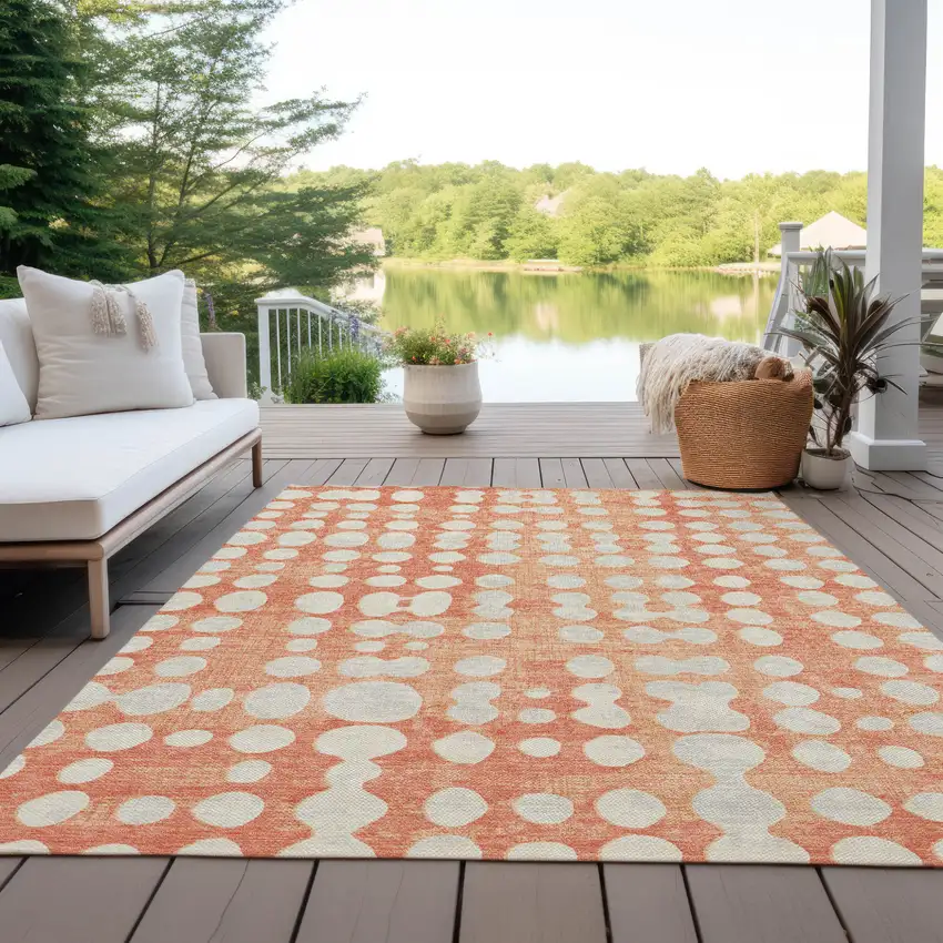 Coral And Ivory Abstract Washable Indoor Outdoor Area Rug Photo 9