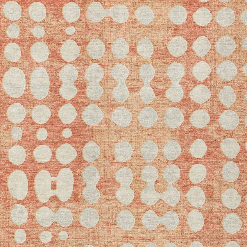 Coral And Ivory Abstract Washable Indoor Outdoor Area Rug Photo 7