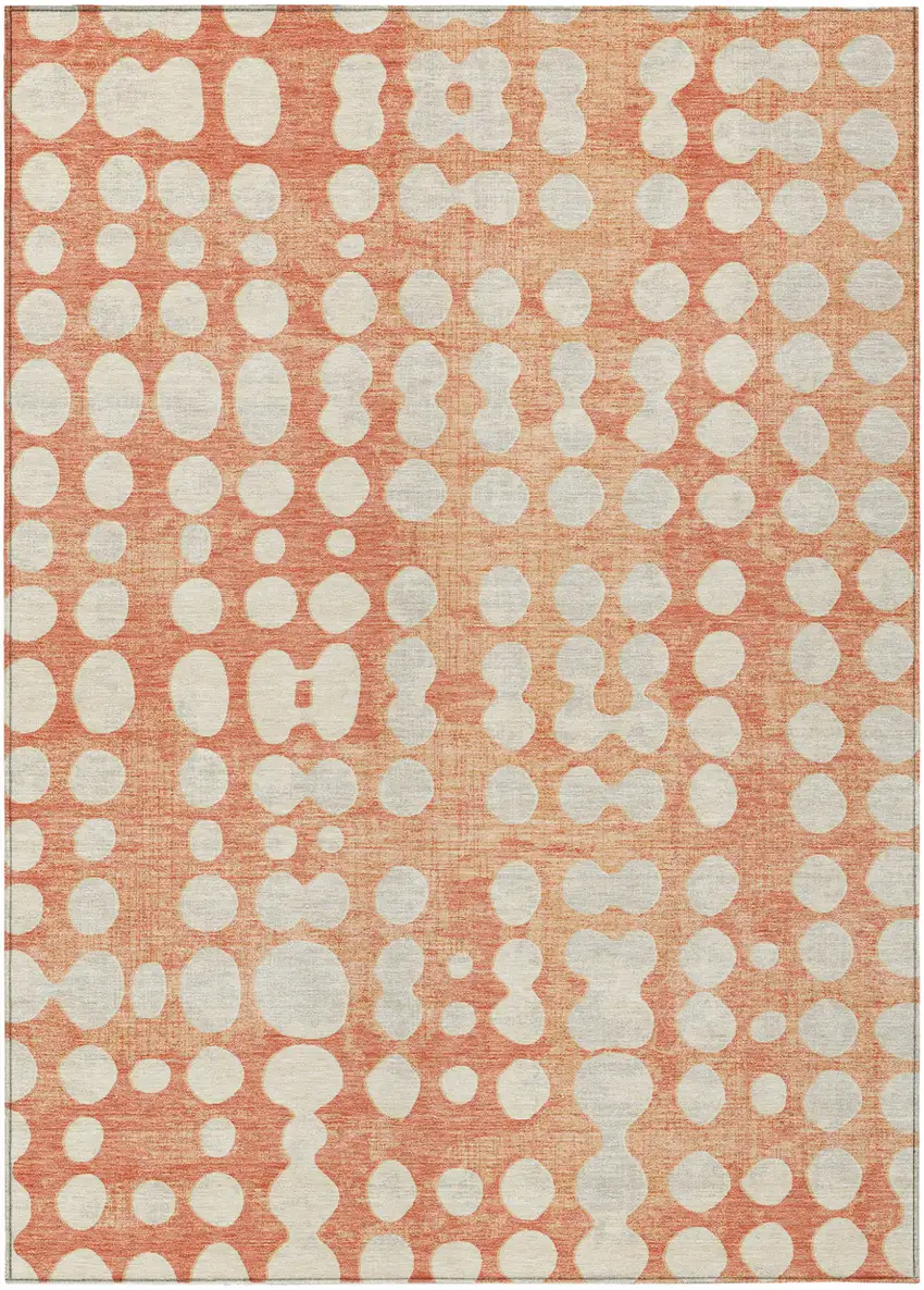 Coral And Ivory Abstract Washable Indoor Outdoor Area Rug Photo 2
