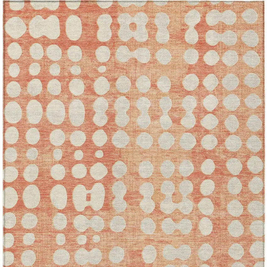 Coral And Ivory Abstract Washable Indoor Outdoor Area Rug Photo 8