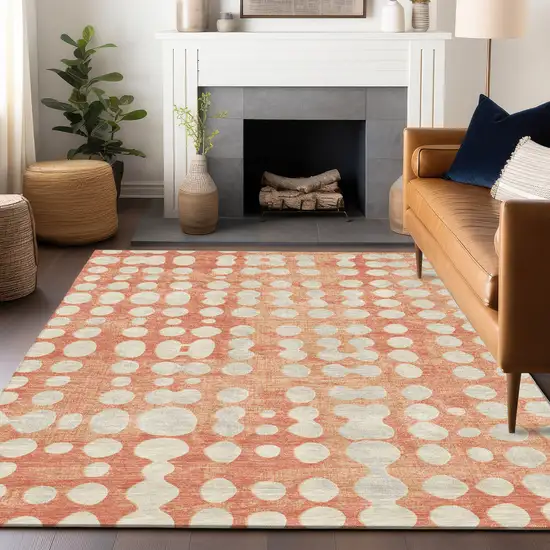 Coral And Ivory Abstract Washable Indoor Outdoor Area Rug Photo 9
