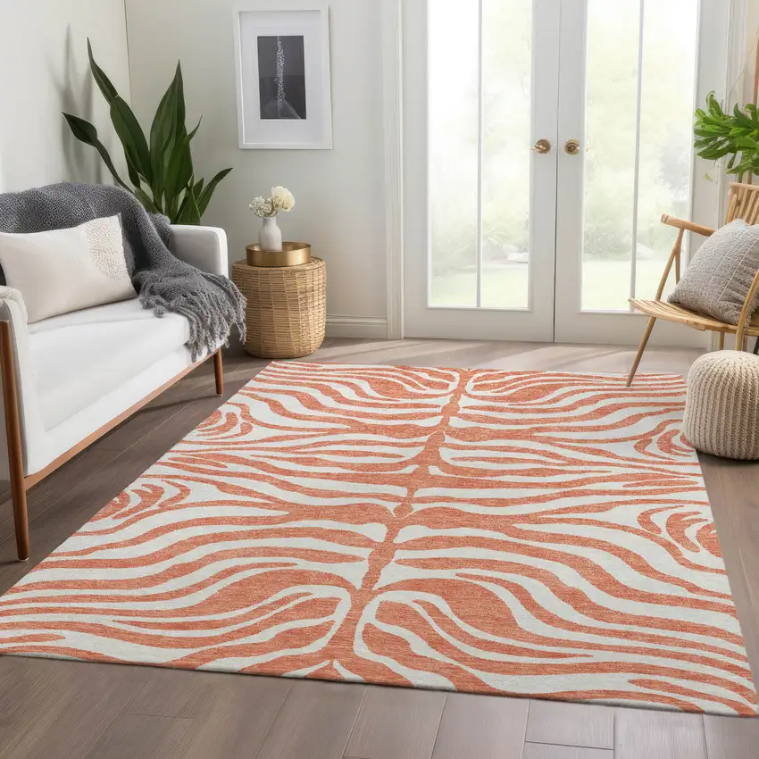 Coral And Ivory Animal Print Washable Area Rug With UV Protection Photo 3