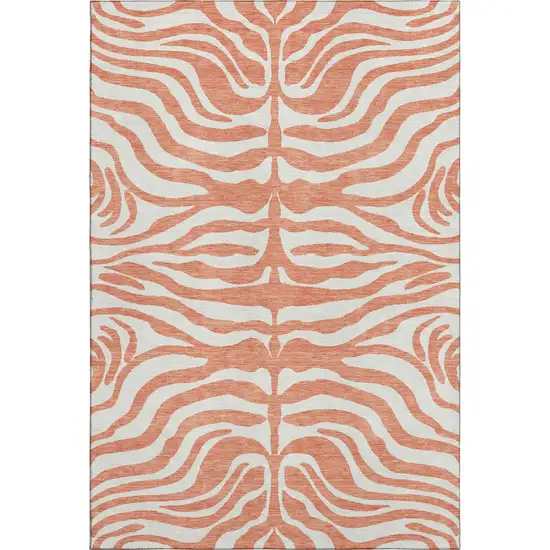 Coral And Ivory Animal Print Washable Area Rug With UV Protection Photo 4