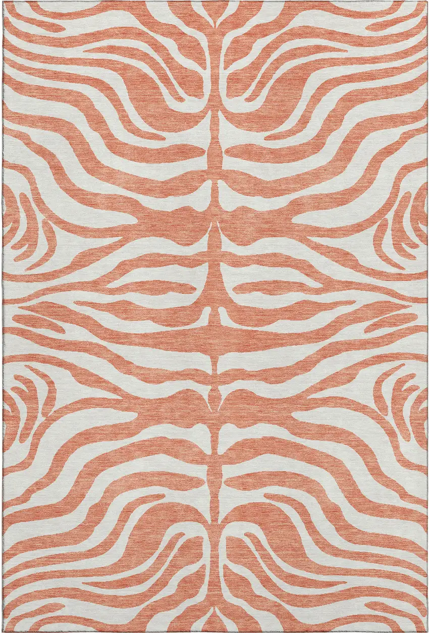 Coral And Ivory Animal Print Washable Area Rug With UV Protection Photo 4