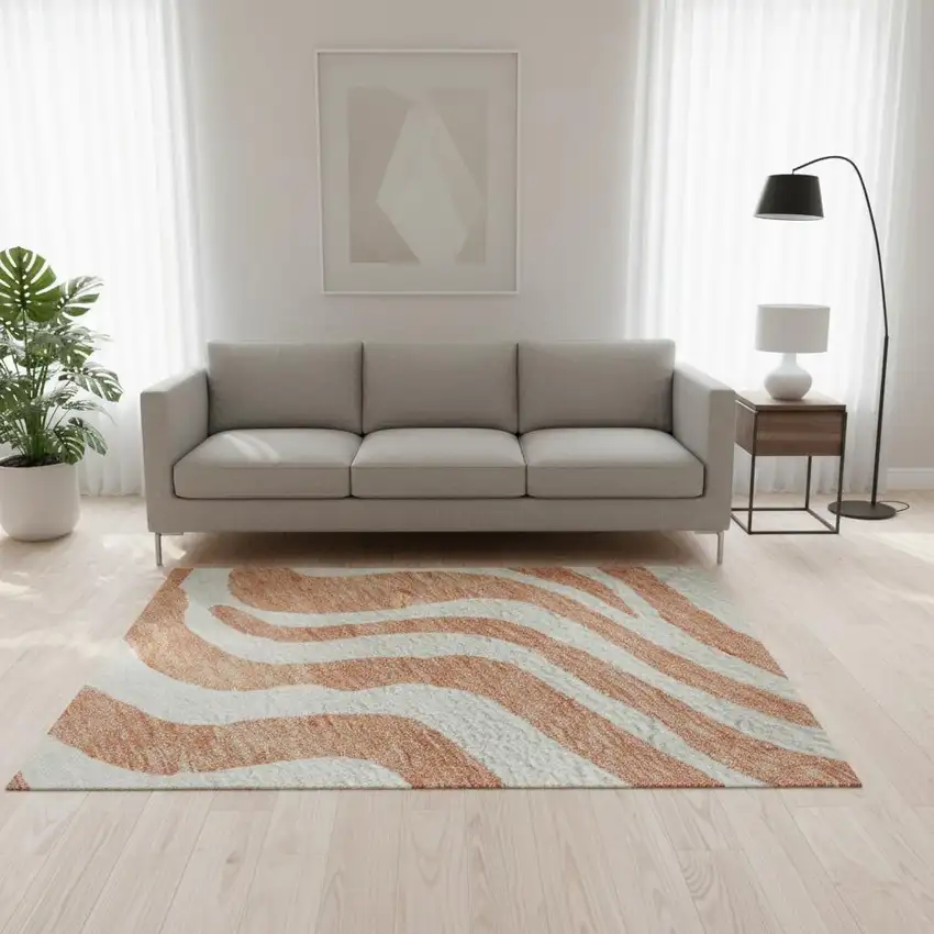 Coral And Ivory Animal Print Washable Area Rug With UV Protection Photo 2