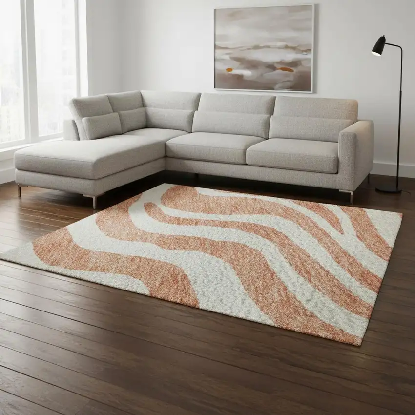 Coral And Ivory Animal Print Washable Area Rug With UV Protection Photo 2