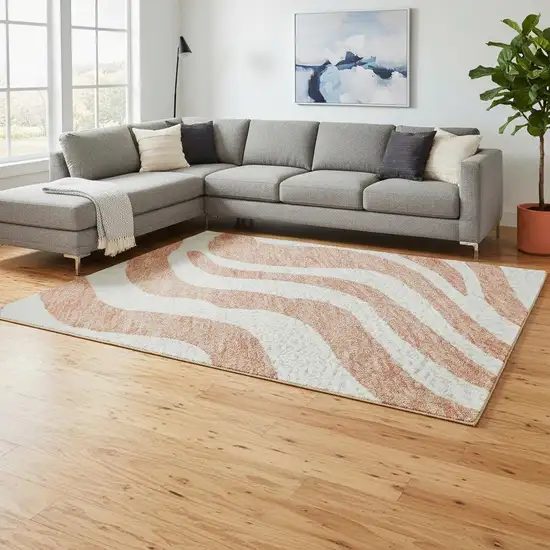 Coral And Ivory Animal Print Washable Area Rug With UV Protection Photo 2