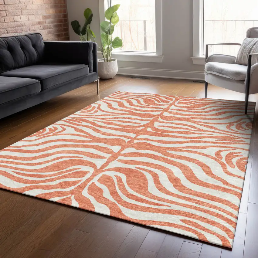 Coral And Ivory Animal Print Washable Indoor Outdoor Area Rug Photo 9