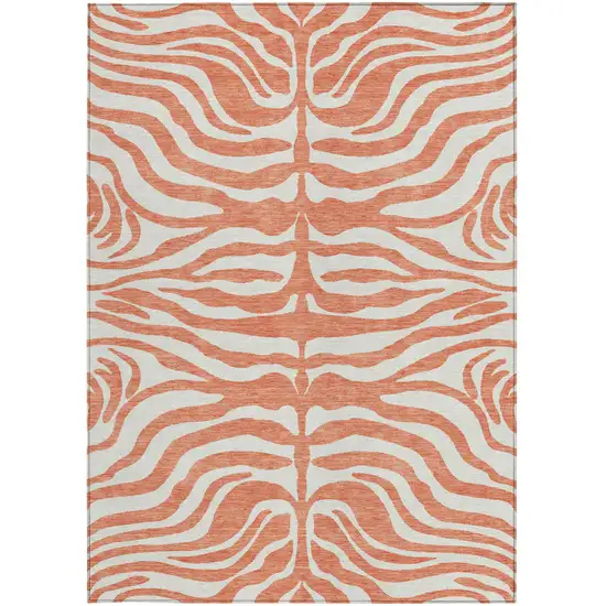 Coral And Ivory Animal Print Washable Indoor Outdoor Area Rug Photo 6