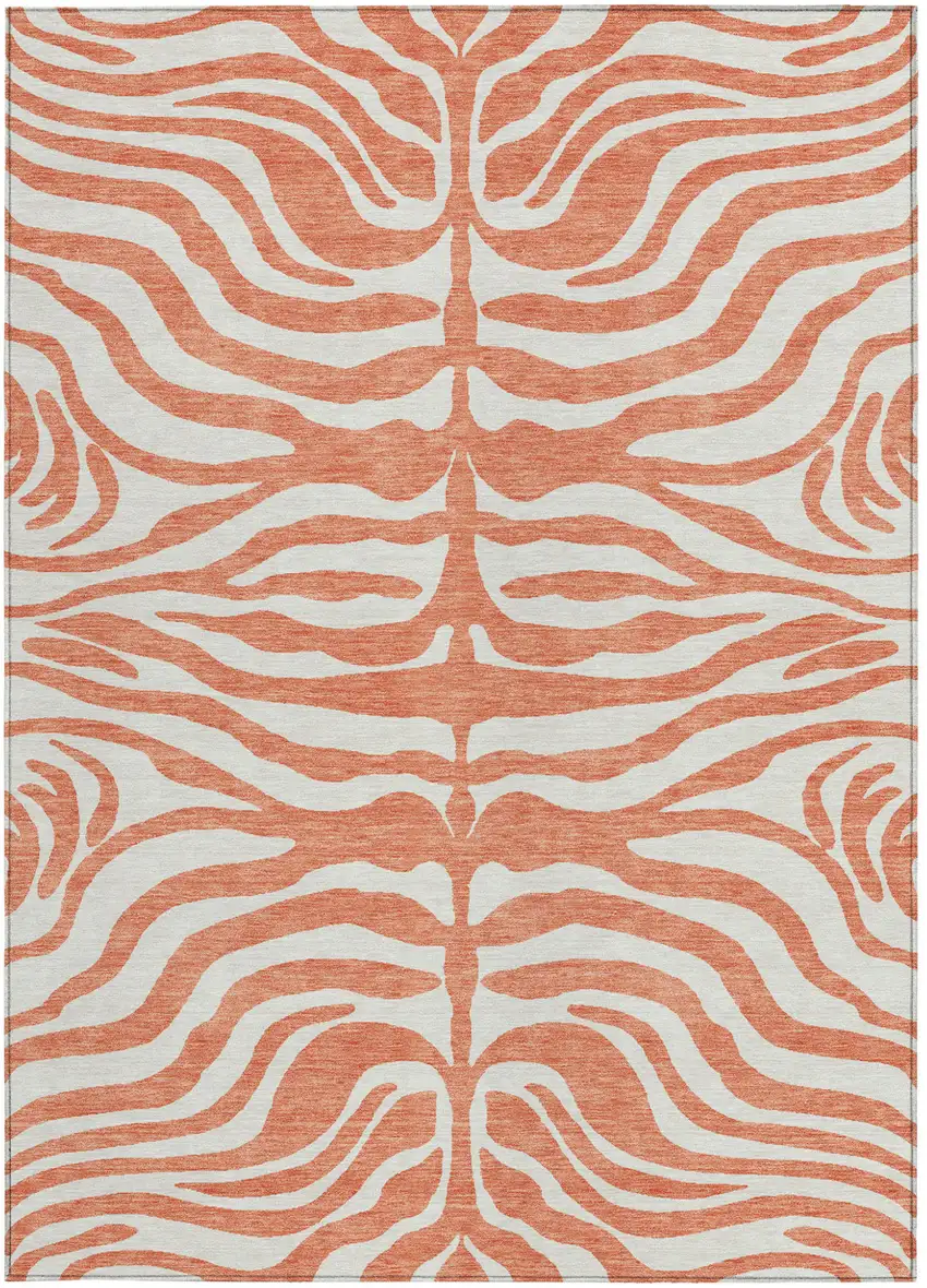 Coral And Ivory Animal Print Washable Indoor Outdoor Area Rug Photo 6