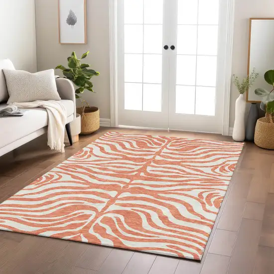 Coral And Ivory Animal Print Washable Indoor Outdoor Area Rug Photo 9