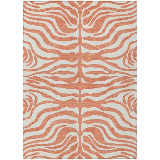 Coral And Ivory Animal Print Washable Indoor Outdoor Area Rug Photo 2