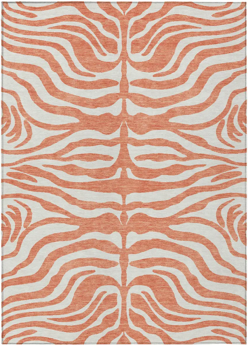 Coral And Ivory Animal Print Washable Indoor Outdoor Area Rug Photo 2