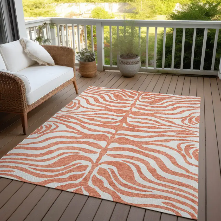 Coral And Ivory Animal Print Washable Indoor Outdoor Area Rug Photo 8