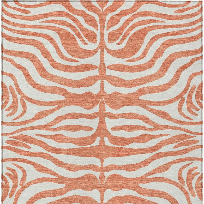 Coral And Ivory Animal Print Washable Indoor Outdoor Area Rug Photo 6