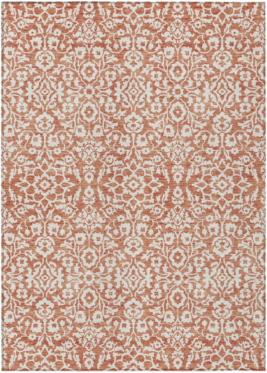 Coral And Ivory Damask Washable Indoor Outdoor Area Rug Photo 2