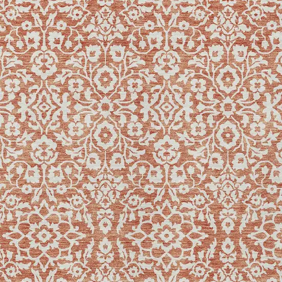 Coral And Ivory Damask Washable Indoor Outdoor Area Rug Photo 6