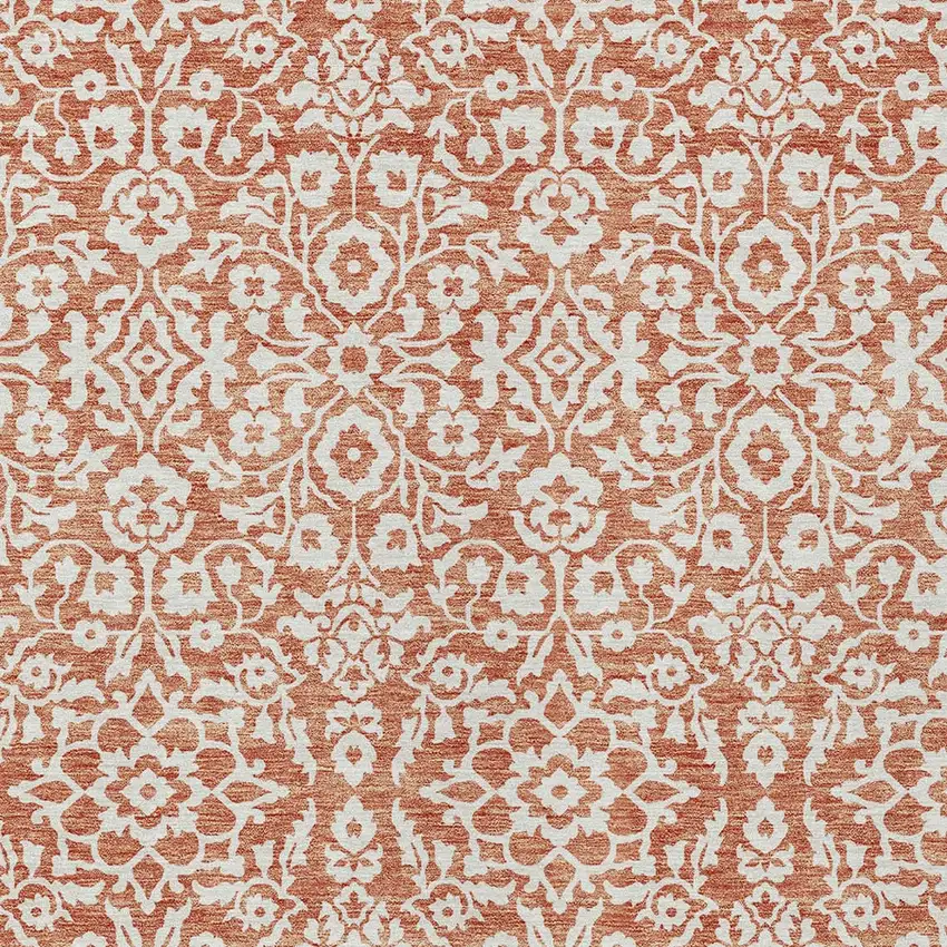 Coral And Ivory Damask Washable Indoor Outdoor Area Rug Photo 6