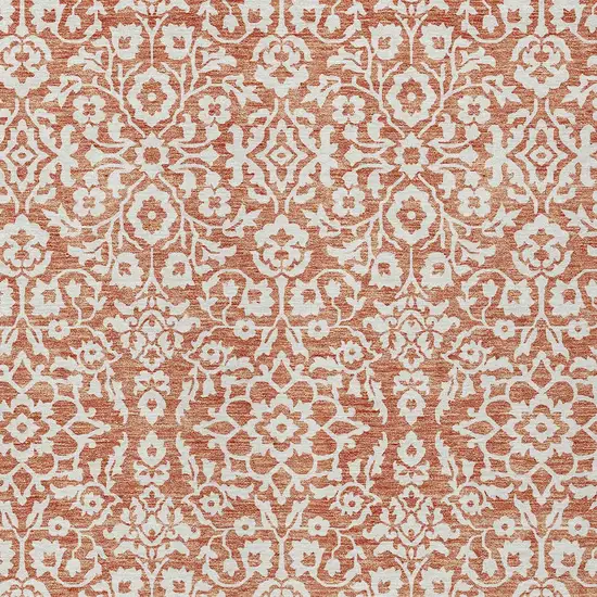 Coral And Ivory Damask Washable Indoor Outdoor Area Rug Photo 6