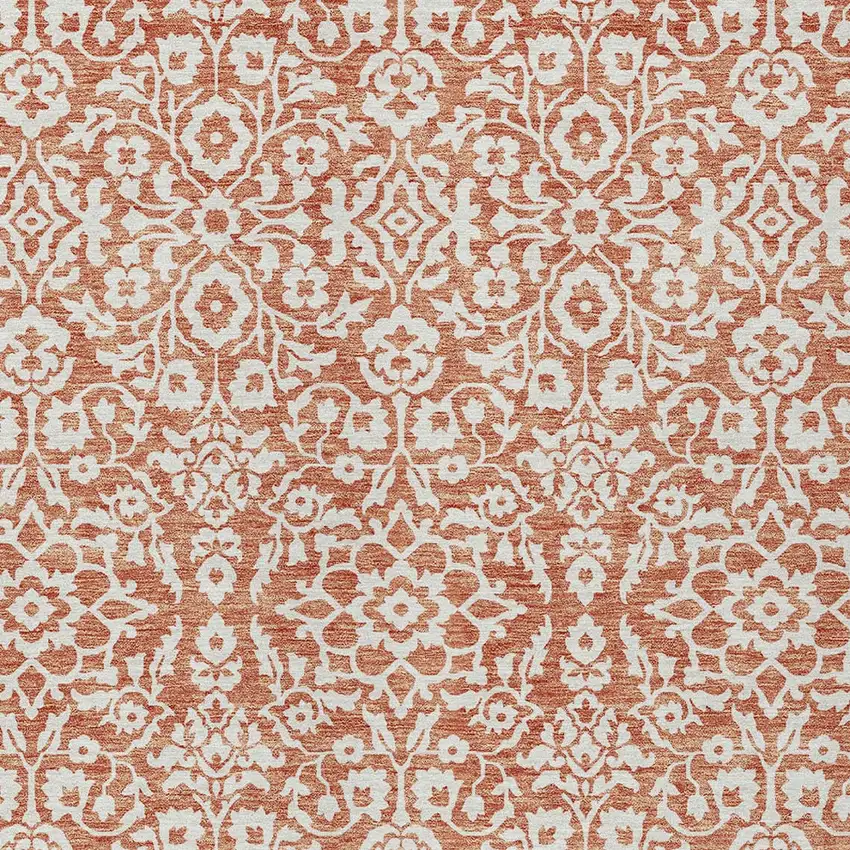 Coral And Ivory Damask Washable Indoor Outdoor Area Rug Photo 6