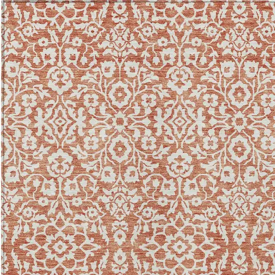 Coral And Ivory Damask Washable Indoor Outdoor Area Rug Photo 6