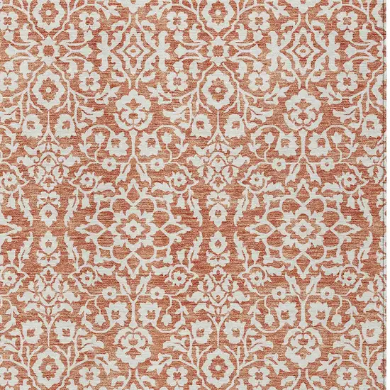 Coral And Ivory Damask Washable Indoor Outdoor Area Rug Photo 6