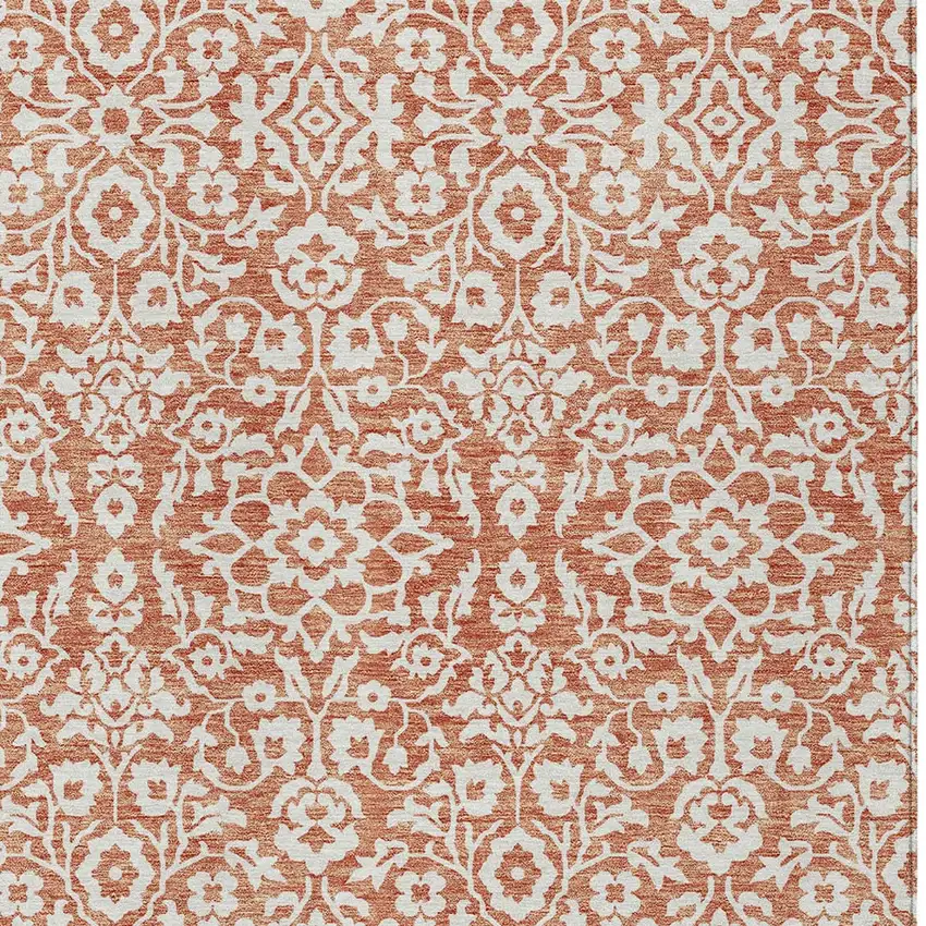 Coral And Ivory Damask Washable Indoor Outdoor Area Rug Photo 6