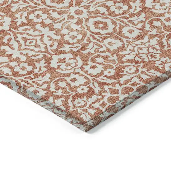 Coral And Ivory Damask Washable Indoor Outdoor Area Rug Photo 5