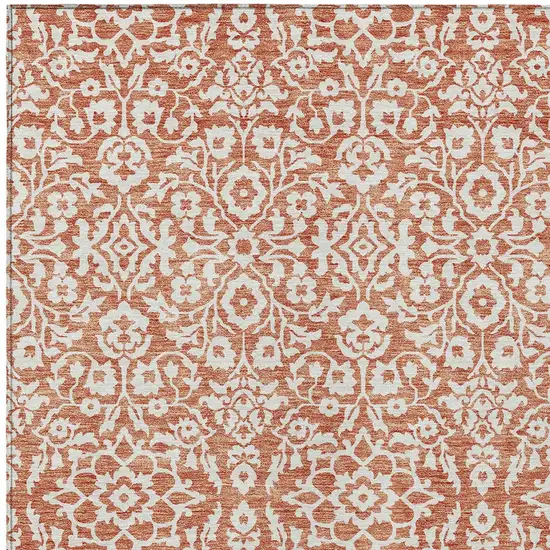 Coral And Ivory Damask Washable Indoor Outdoor Area Rug Photo 6