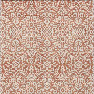 Photo of Coral And Ivory Damask Washable Indoor Outdoor Area Rug