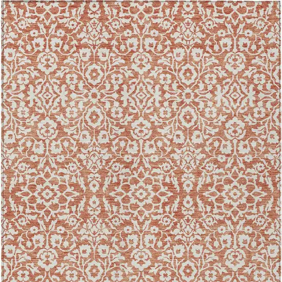 Coral And Ivory Damask Washable Indoor Outdoor Area Rug Photo 7
