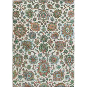 Photo of Coral And Ivory Floral Medallion Washable Indoor Outdoor Area Rug