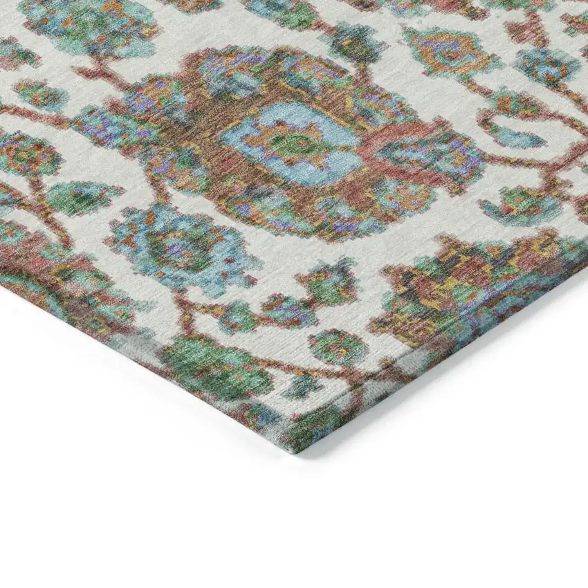 Coral And Ivory Floral Medallion Washable Indoor Outdoor Area Rug Photo 5