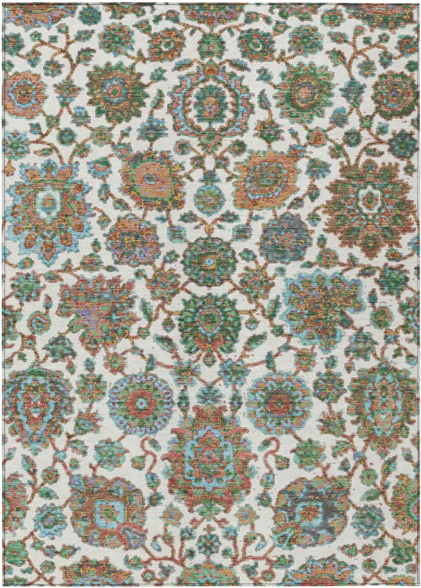 Coral And Ivory Floral Medallion Washable Indoor Outdoor Area Rug Photo 3