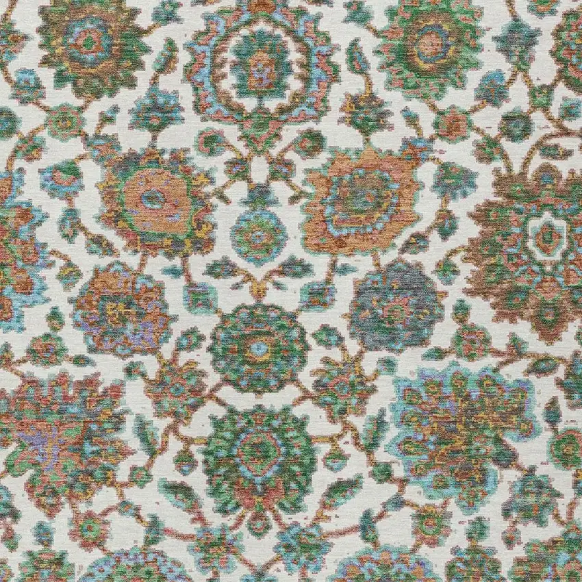 Coral And Ivory Floral Medallion Washable Indoor Outdoor Area Rug Photo 4